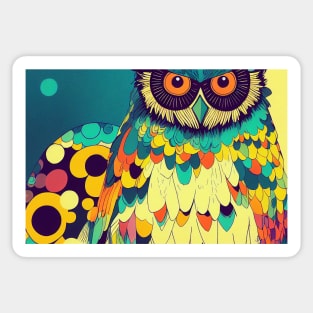 Colorful Owl Portrait Illustration - Bright Vibrant Abstract Colors Bohemian Style Feathers Psychedelic Bird Animal Rainbow Colored Art Sticker